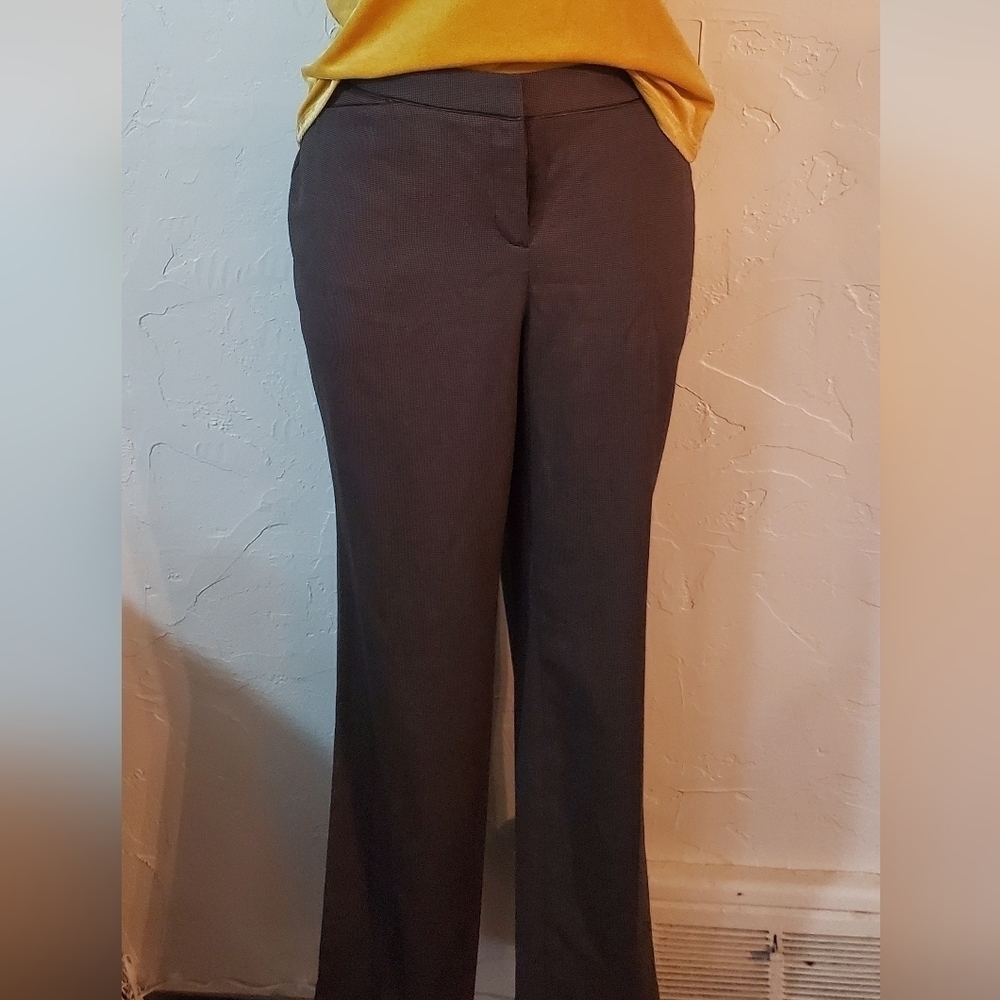 Raffella Curvy Dark Chocolate Dress Pants with Faux Leather Piping - Picture 2 of 6